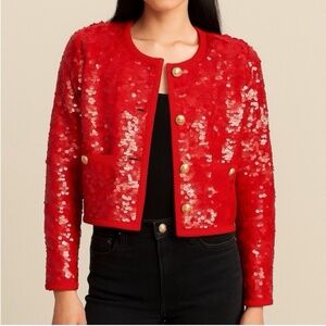 J Crew Red Mariner Jersey Lady Jacket with Sequins CF475 size XS NWT